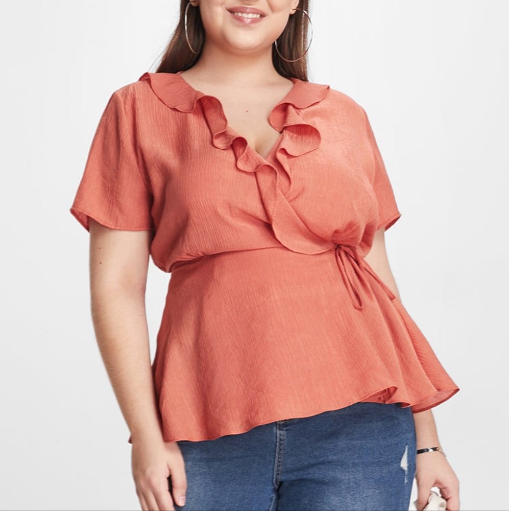 V Neck Ruffle Tie Blouse